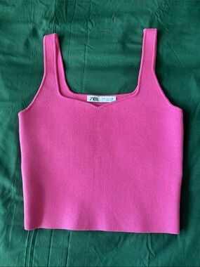 Zara Hot Pink Ribbed Square-Neck Tank
